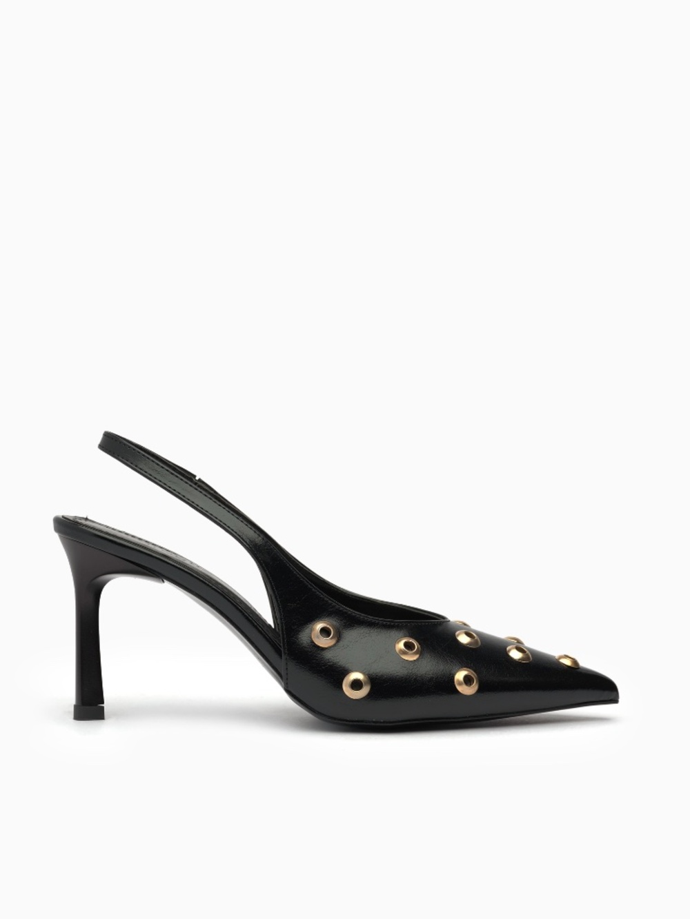 Aurelia Slingback Heels: Glossy Leather, Gold Grommet Detail